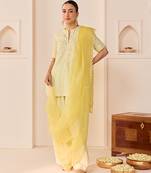 Mint green embroidered chanderi silk kurta set