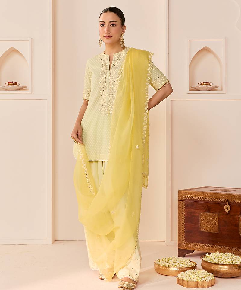 Mint green embroidered chanderi silk kurta set