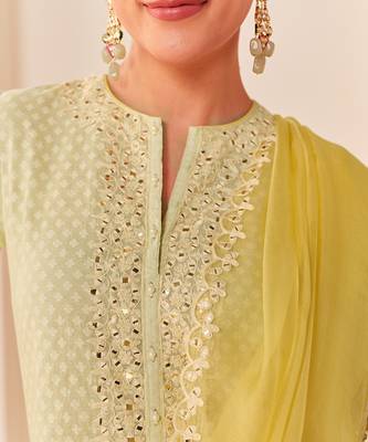 Mint green embroidered chanderi silk kurta set 2