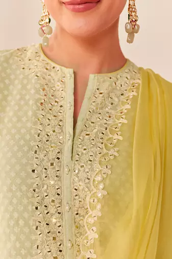 Mint green embroidered chanderi silk kurta set