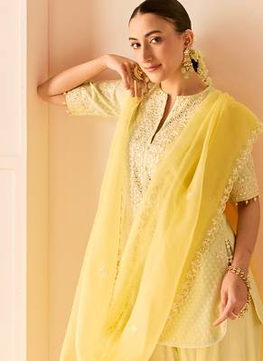 Mint green embroidered chanderi silk kurta set 3