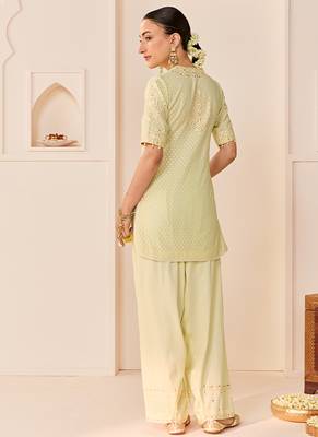 Mint green embroidered chanderi silk kurta set 4