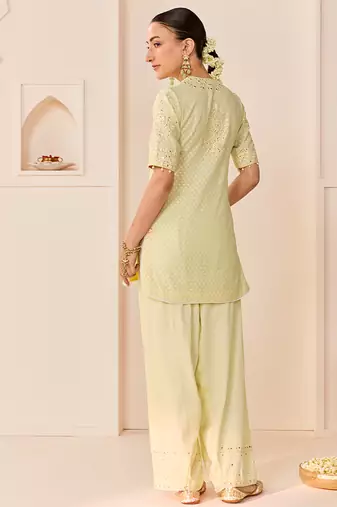 Mint green embroidered chanderi silk kurta set