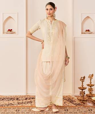 Daisy ivory embroidered chanderi silk kurta set 1