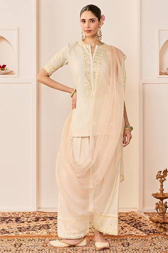 Daisy ivory embroidered chanderi silk kurta set