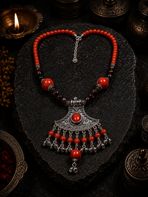Ethnic treasure multi-bead necklace with german silver pendant 2