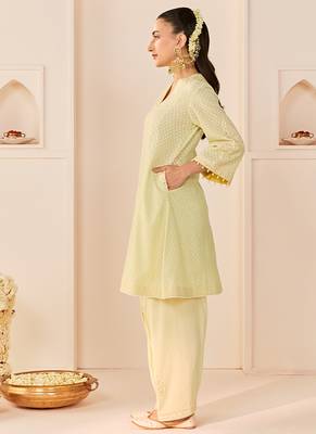 Mint green embroidered chanderi silk choga kurti set 4