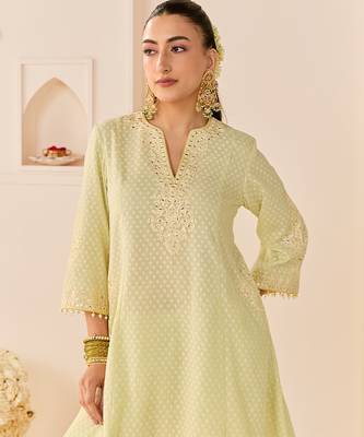 Mint green embroidered chanderi silk choga kurti set 5