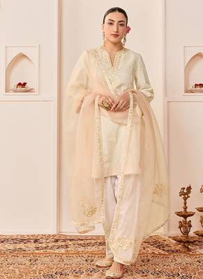 Daisy ivory embroidered chanderi silk choga kurti set 1