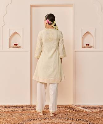 Daisy ivory embroidered chanderi silk choga kurti set 2