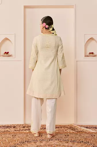 Daisy ivory embroidered chanderi silk choga kurti set
