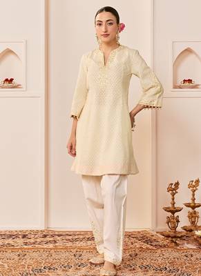Daisy ivory embroidered chanderi silk choga kurti set 3