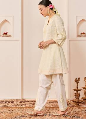 Daisy ivory embroidered chanderi silk choga kurti set 4