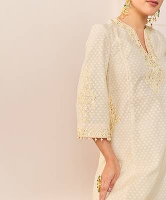 Daisy ivory embroidered chanderi silk choga kurti set 5