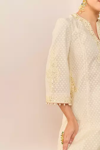 Daisy ivory embroidered chanderi silk choga kurti set