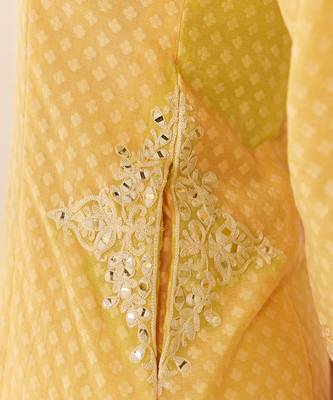 Lemon yellow embroidered chanderi silk choga kurti set 5
