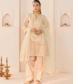 Carnation pink embroidered chanderi silk choga kurti set