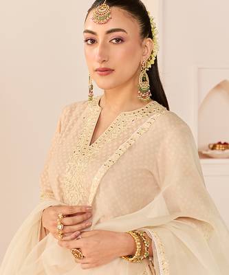 Carnation pink embroidered chanderi silk choga kurti set 2
