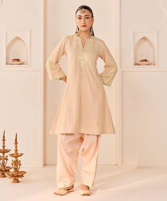 Carnation pink embroidered chanderi silk choga kurti set 4