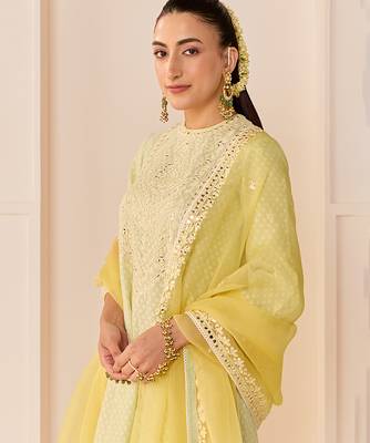 Mint green embroidered chanderi silk choga kurti set 2