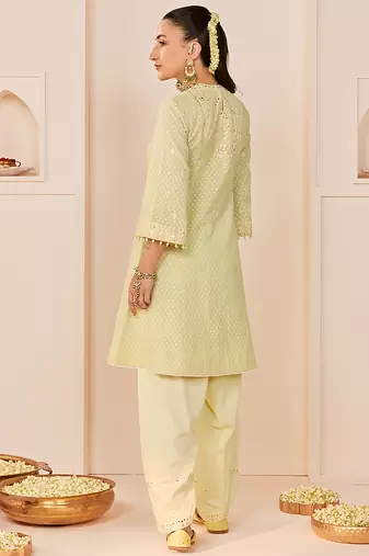 Mint green embroidered chanderi silk choga kurti set