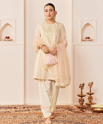 Daisy ivory embroidered chanderi silk choga kurti set 1
