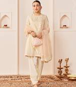 Daisy ivory embroidered chanderi silk choga kurti set