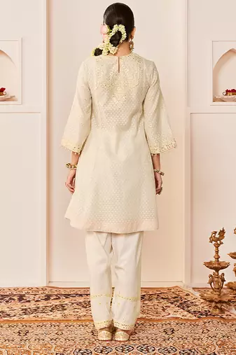 Daisy ivory embroidered chanderi silk choga kurti set