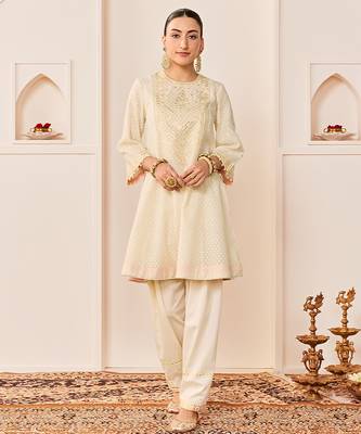 Daisy ivory embroidered chanderi silk choga kurti set 3
