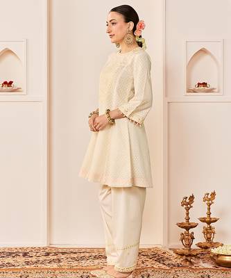 Daisy ivory embroidered chanderi silk choga kurti set 4
