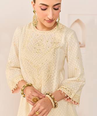 Daisy ivory embroidered chanderi silk choga kurti set 5