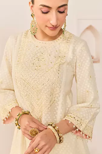 Daisy ivory embroidered chanderi silk choga kurti set