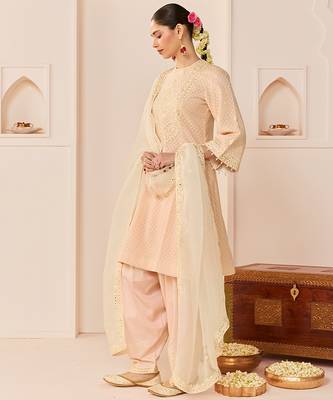 Carnation pink embroidered chanderi silk choga kurti set 3