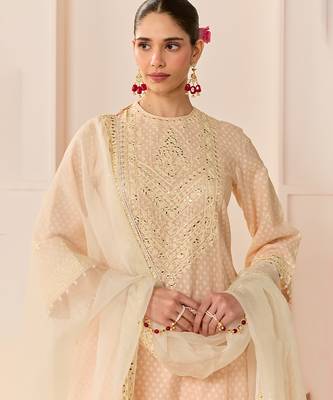 Carnation pink embroidered chanderi silk choga kurti set 4