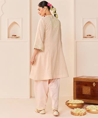 Carnation pink embroidered chanderi silk choga kurti set 5