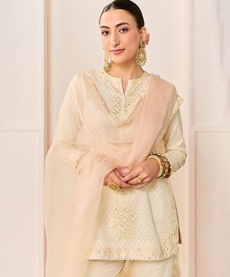 Daisy ivory embroidered chanderi silk short kurti gharara set 2