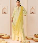 Mint green embroidered chanderi silk sharara set