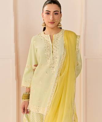 Mint green embroidered chanderi silk sharara set 2