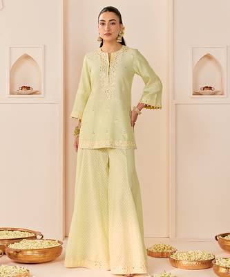 Mint green embroidered chanderi silk sharara set 3