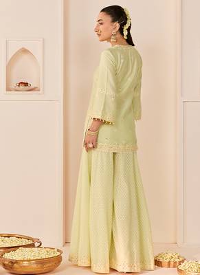 Mint green embroidered chanderi silk sharara set 4