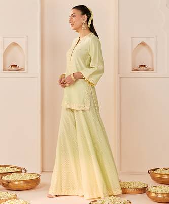 Mint green embroidered chanderi silk sharara set 5