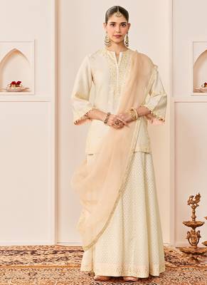 Daisy ivory embroidered chanderi silk sharara set 1