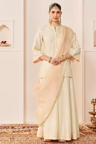 Daisy ivory embroidered chanderi silk sharara set