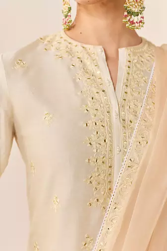 Daisy ivory embroidered chanderi silk sharara set