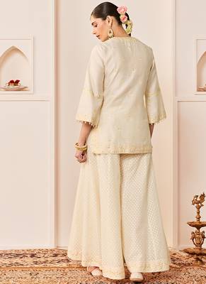 Daisy ivory embroidered chanderi silk sharara set 3