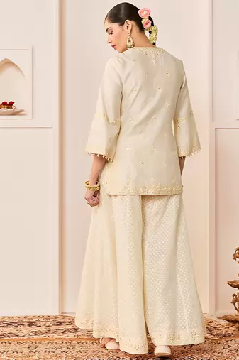 Daisy ivory embroidered chanderi silk sharara set