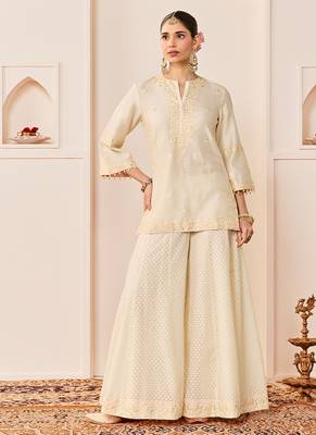 Daisy ivory embroidered chanderi silk sharara set 4