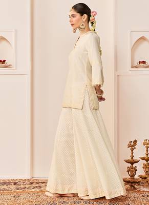 Daisy ivory embroidered chanderi silk sharara set 5