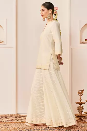 Daisy ivory embroidered chanderi silk sharara set