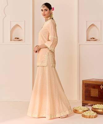 Carnation pink embroidered chanderi silk sharara set 4